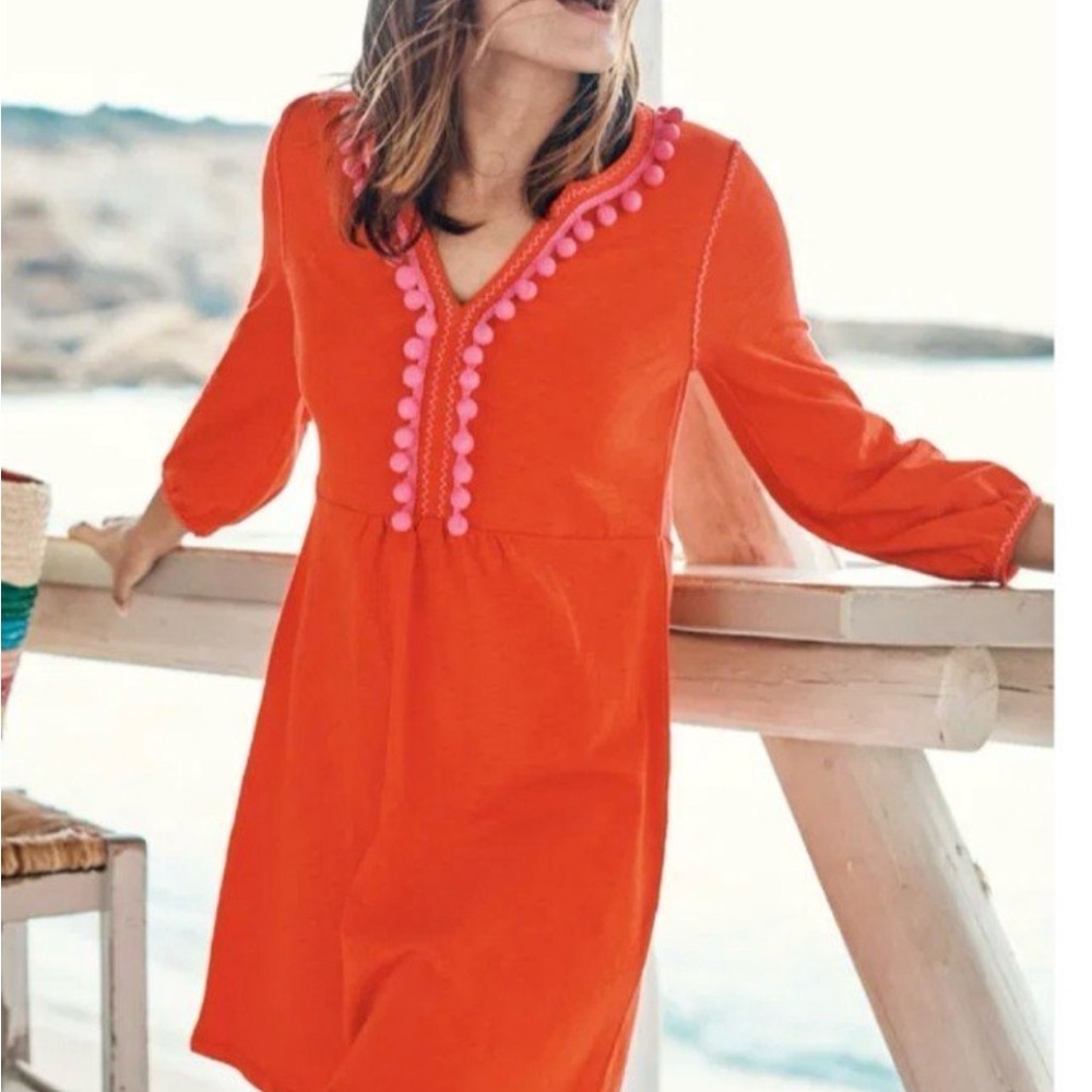 Boden Carina Cotton Pom Pom Jersey Tunic Dress